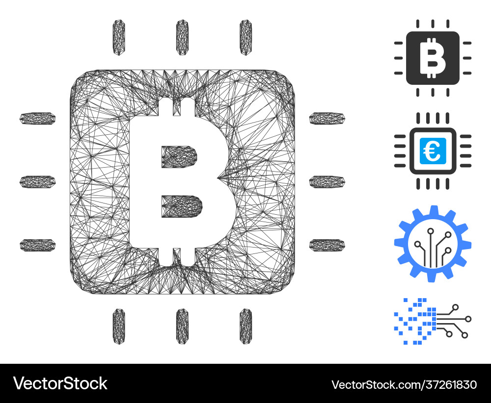 Net bitcoin processor chip mesh Net bitcoin processor chip mesh vector image