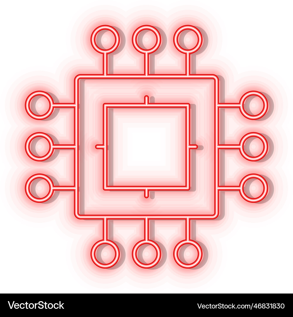 Retro style red neon icon processor chip Retro style red neon icon processor chip vector image