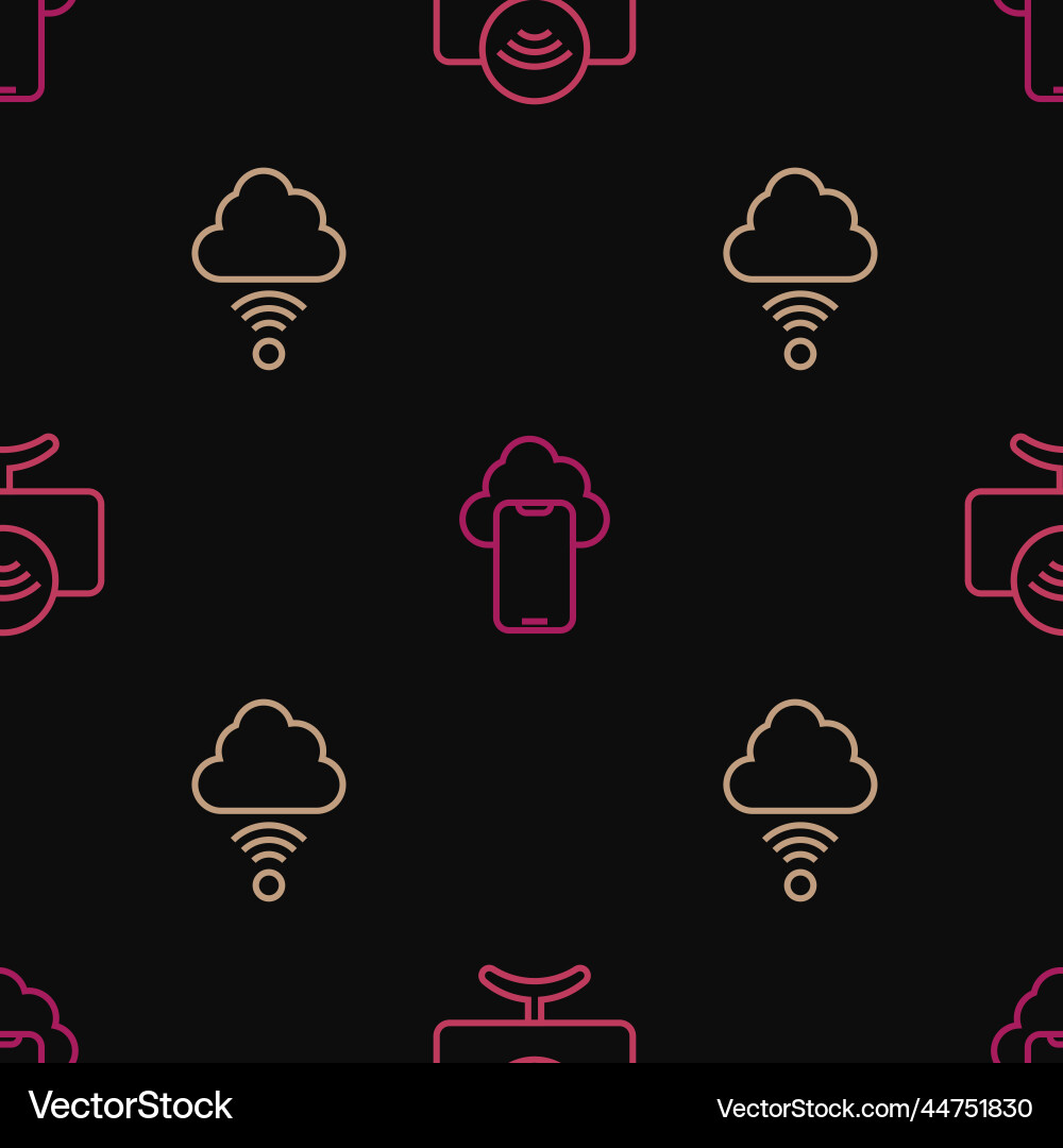 Set line smart tv system network cloud connection vector image