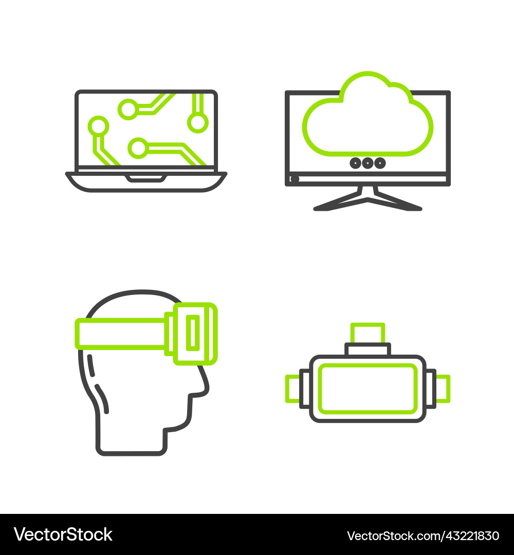 Set line virtual reality glasses computer monitor Set line virtual reality glasses computer monitor vector image