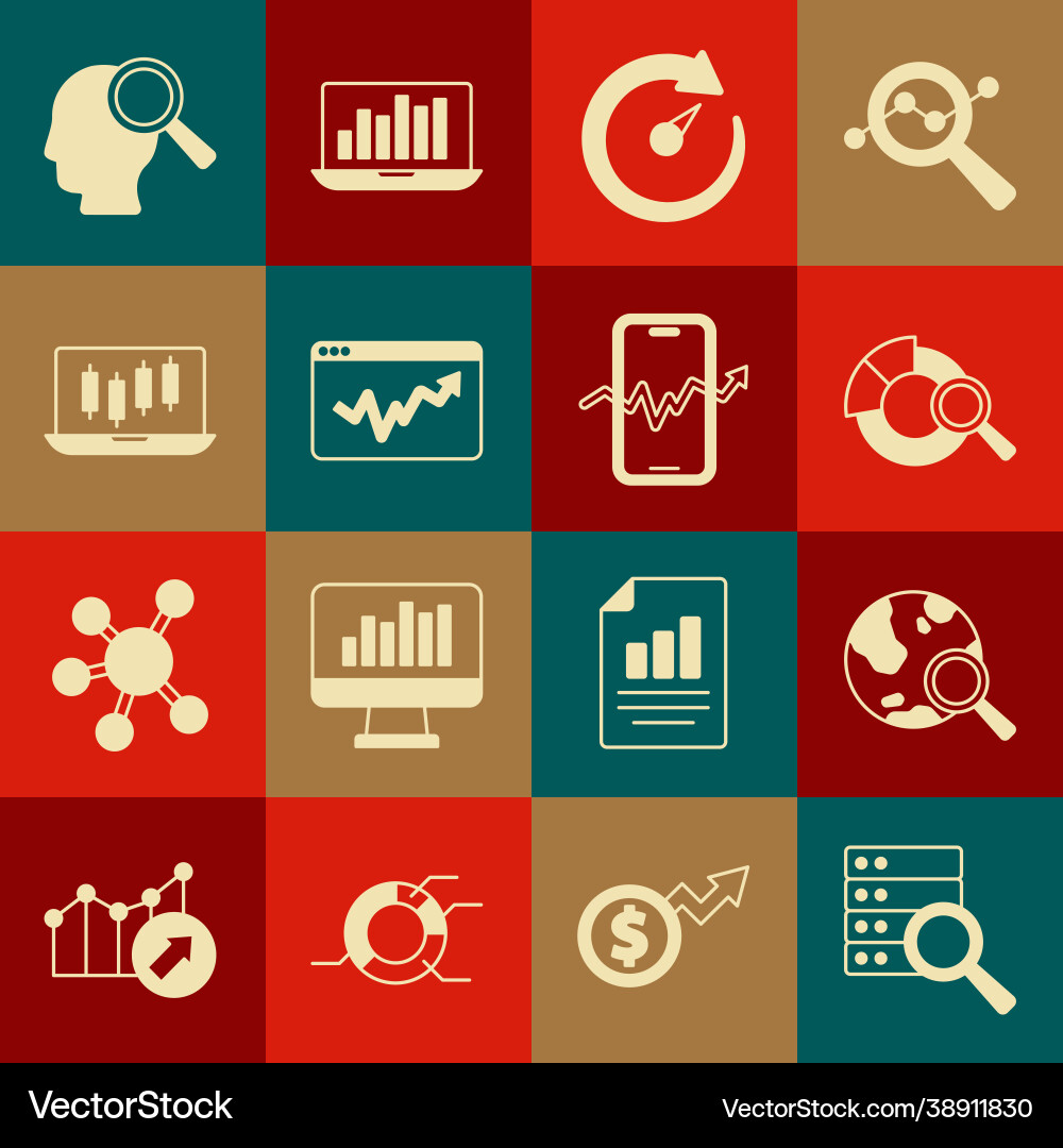Set server search globe data analysis digital Set server search globe data analysis digital vector image