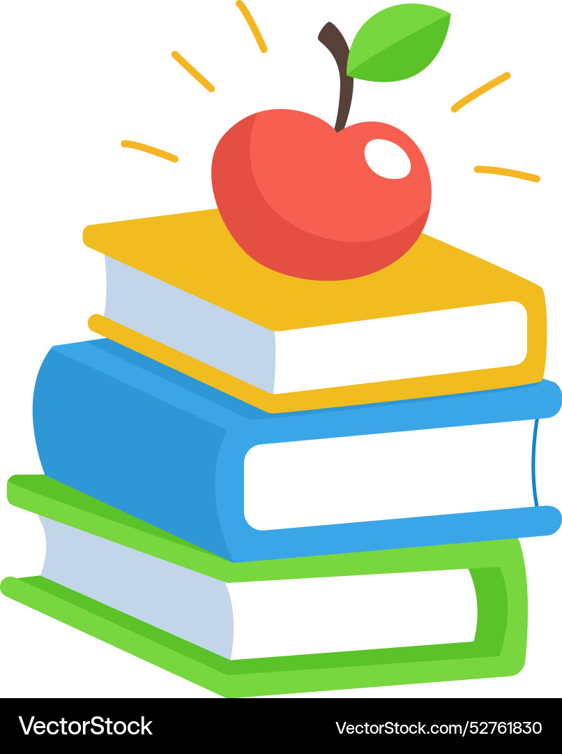 Stack of books with an apple on top textbooks Vector Image