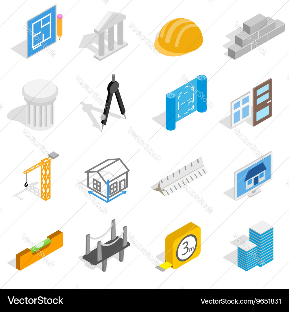 Architecture icons set isometric 3d style vector image
