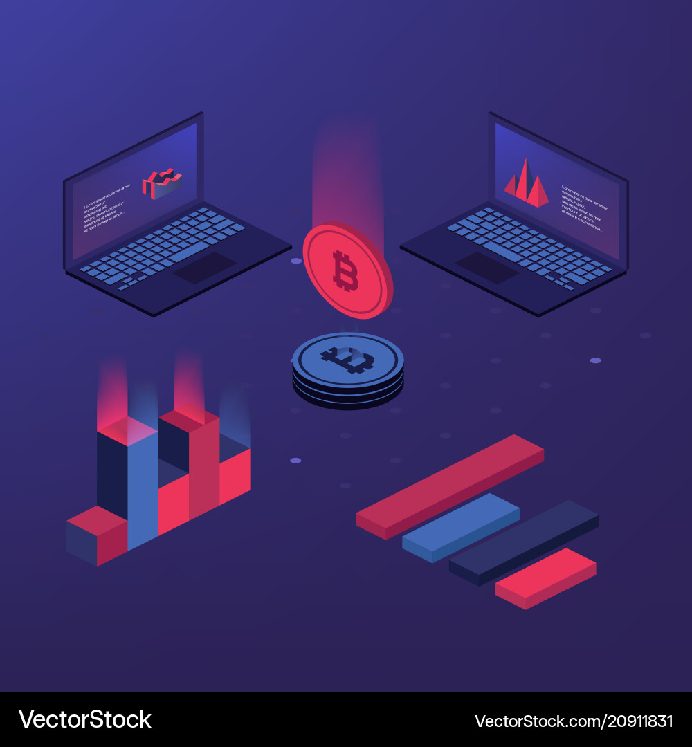 Cryptocurrency and blockchain bitcoin mining farm Cryptocurrency and blockchain bitcoin mining farm vector image
