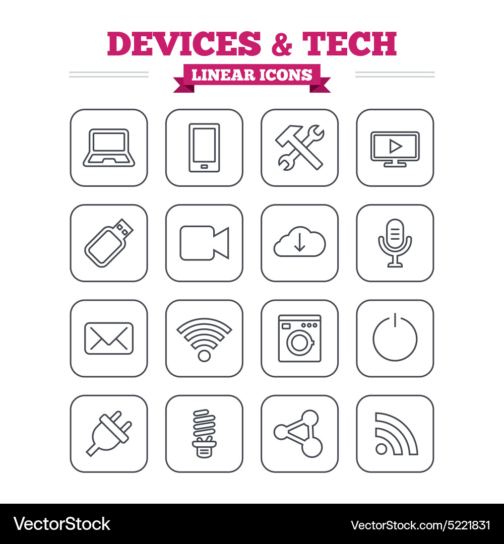 Devices and technologies linear icons set thin vector image