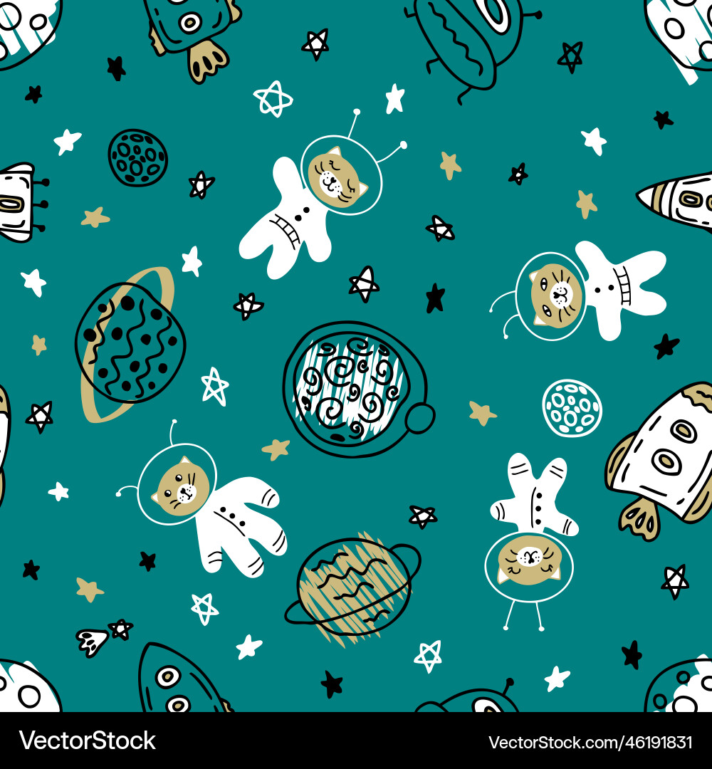 Doodle nahtlose Muster mit Katzen Astronauten Doodle nahtlose Muster mit Katzen Astronauten vektorbild