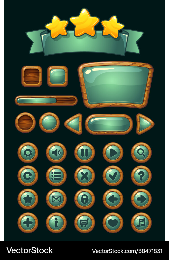 Gui wooden buttons with glossy effects for game Gui wooden buttons with glossy effects for game vector image