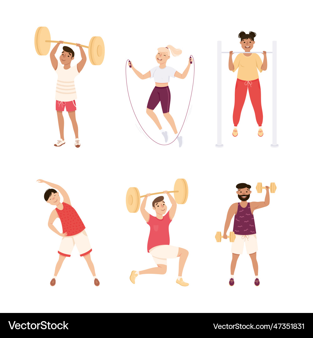 Junge männliche und weibliche Sportkleidung im Fitnessstudio Junge männliche und weibliche Sportkleidung im Fitnessstudio vektorbild