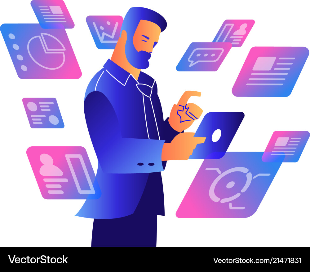 Man Using Tablet - Modern Workspace vector image