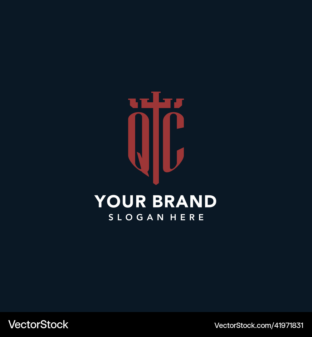 Qc initial monogram logos with sword and shield Qc initial monogram logos with sword and shield Vector Image
