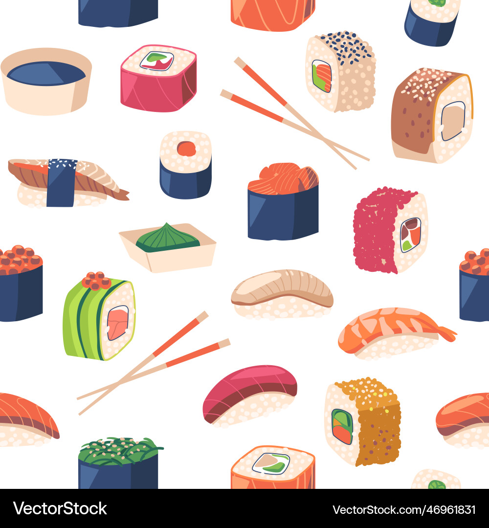 Seamless pattern of sushi and rolls features Seamless pattern of sushi and rolls features vector image