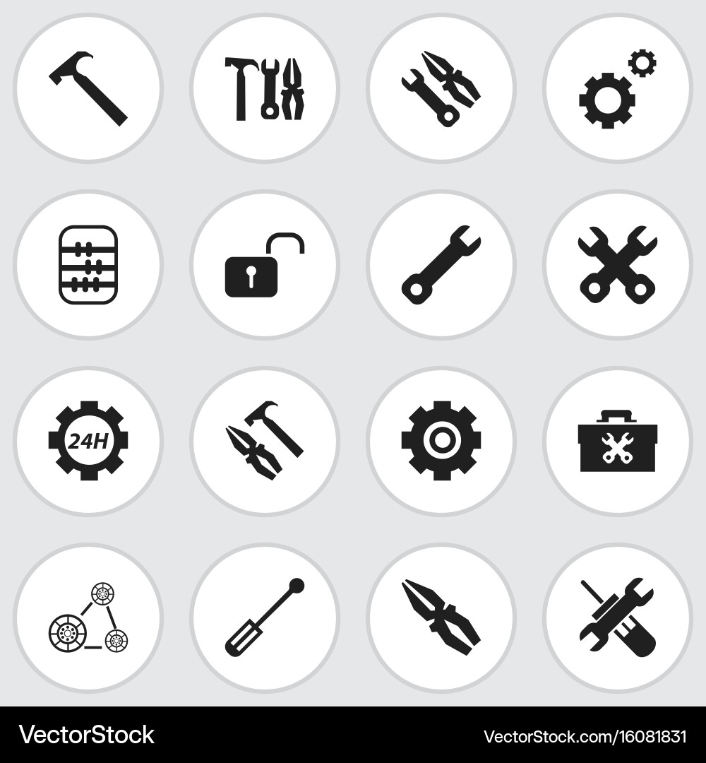 Set of 16 editable tool icons includes symbols vector image