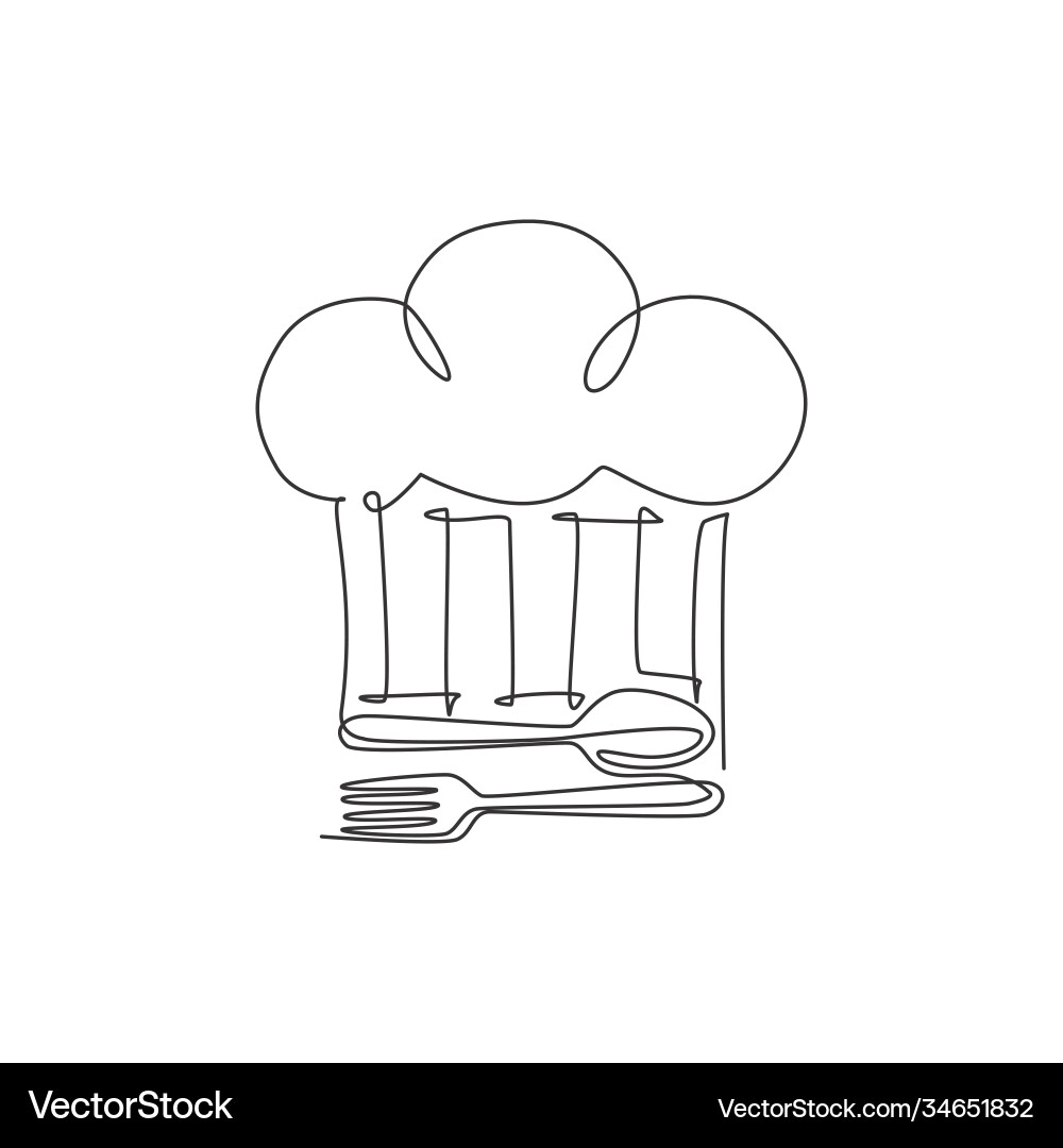 Continuous Line Chef Hat with Fork vector image