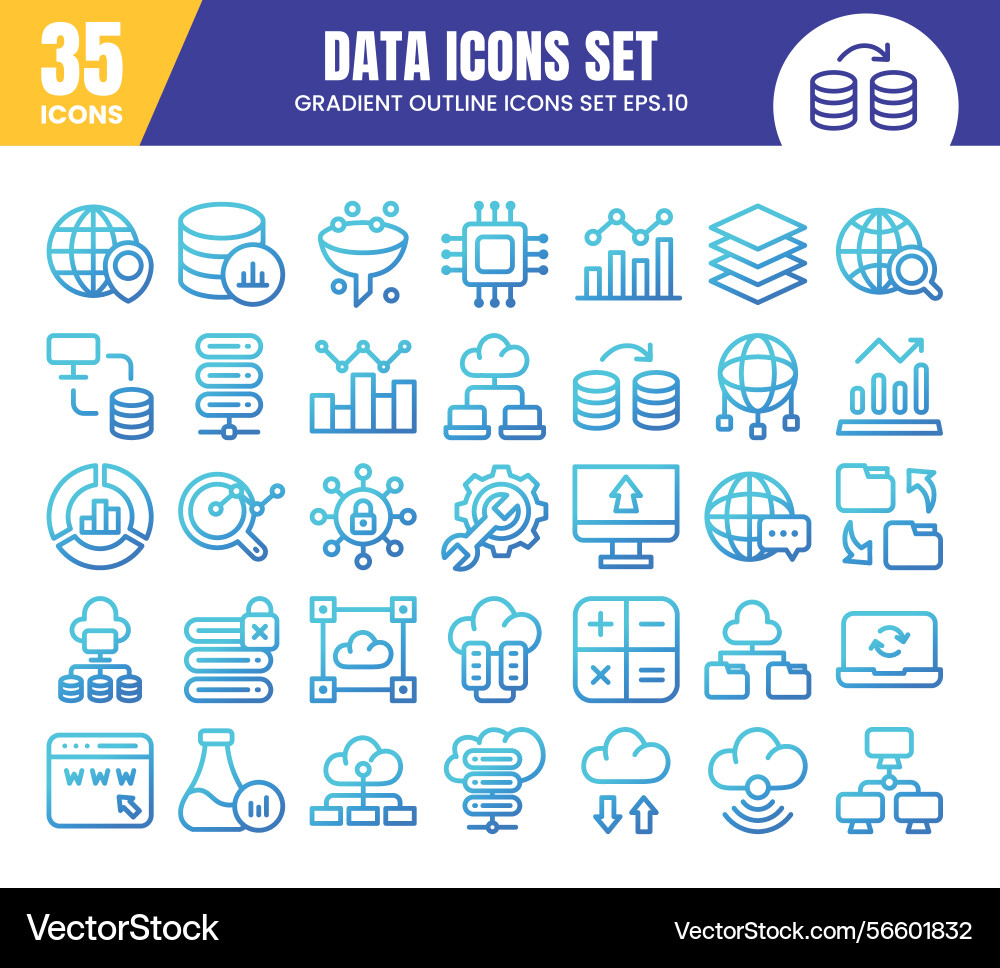 Database gradient outline icons setdata analysis Database gradient outline icons setdata analysis vector image