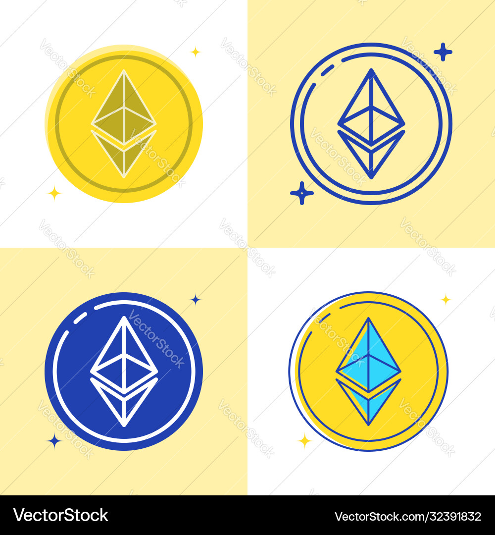 Ethereum coin icon set in flat and line style Ethereum coin icon set in flat and line style vector image