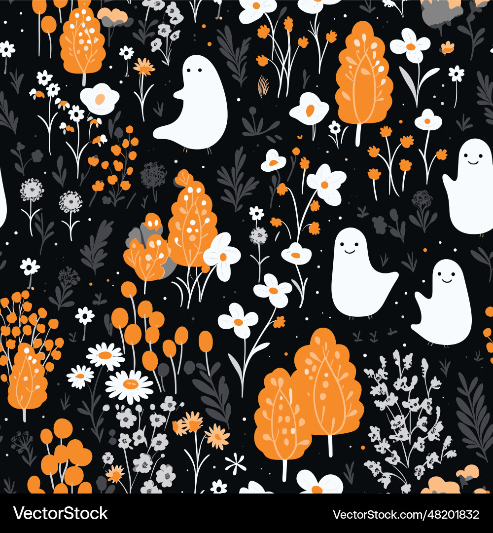 Ghostly pattern black background with ghosts Ghostly pattern black background with ghosts vector image