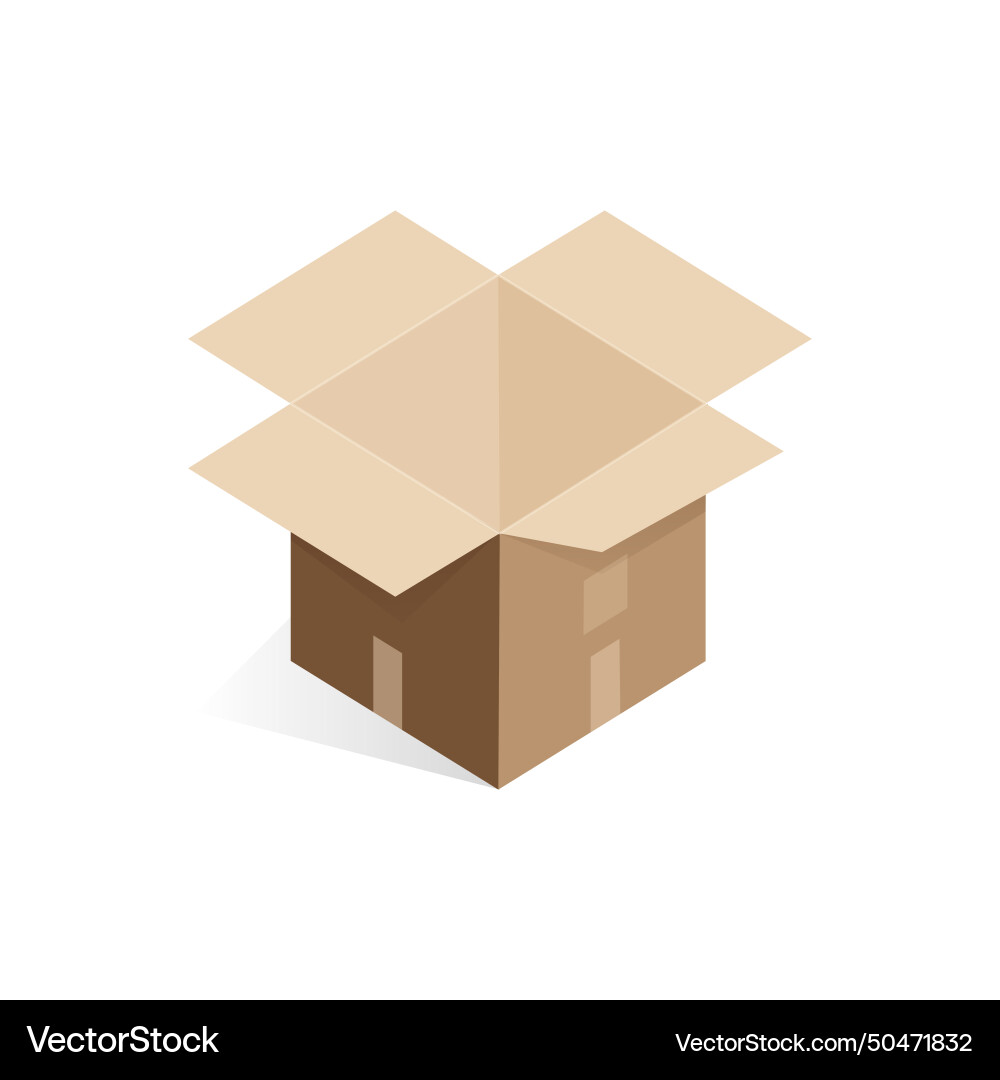 Isometric open empty cardboard box unbuttoned Isometric open empty cardboard box unbuttoned Vector Image