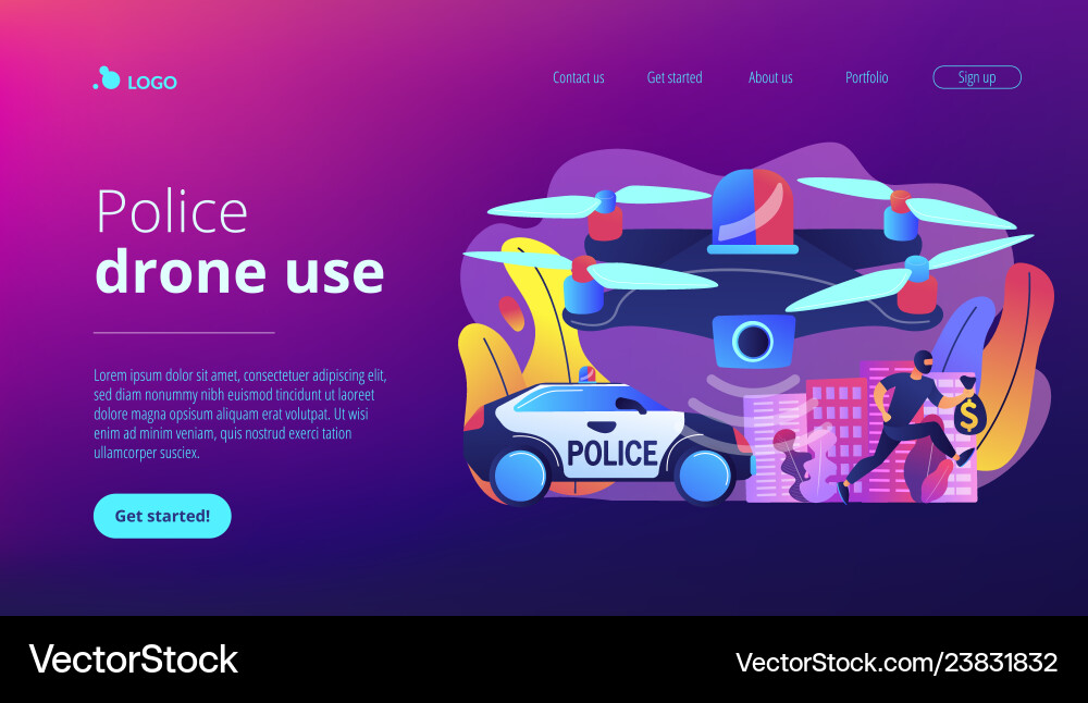 Law enforcement drones concept landing page Law enforcement drones concept landing page vector image