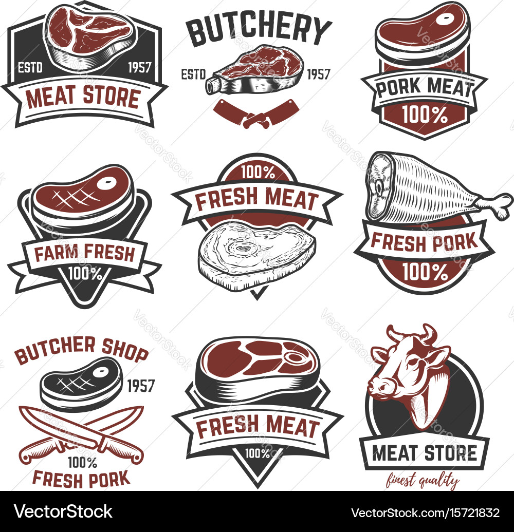 Set of meat store labels butchery design elements Vector Image