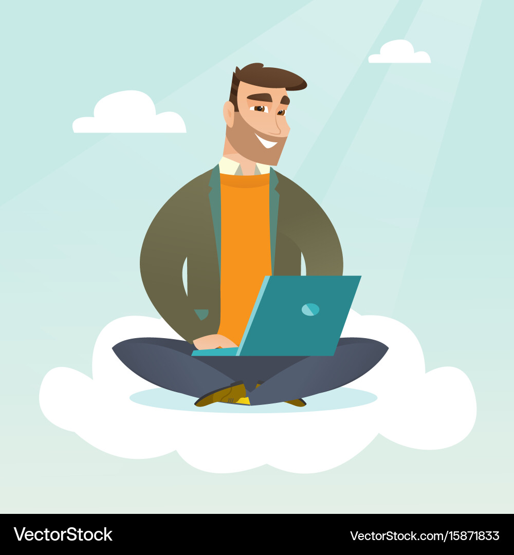 Businessman on Cloud with Laptop Vector Image
