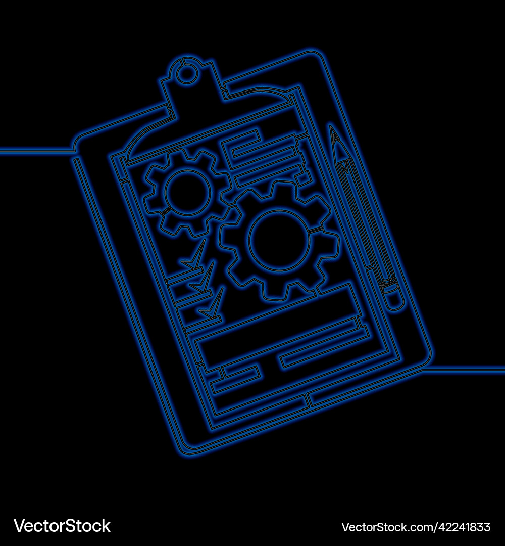 Continuous line drawn technical check list neon Continuous line drawn technical check list neon vector image