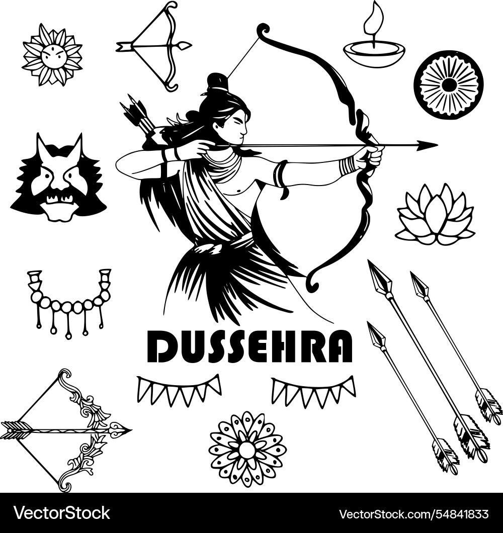 Dussehra hand drawn doodle Dussehra hand drawn doodle vector image
