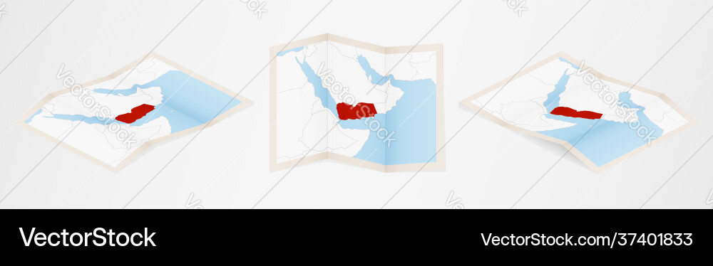 Folded map yemen in three different versions vector image