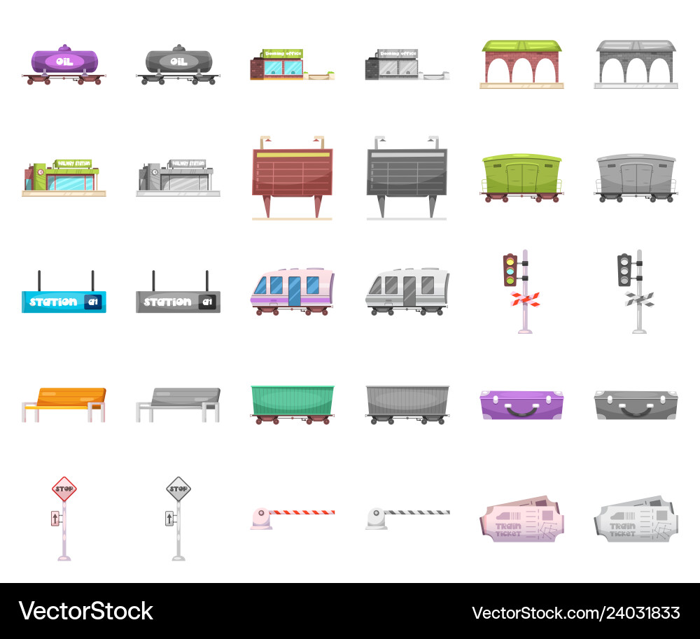 Isolated object of train and station symbol set Isolated object of train and station symbol set vector image