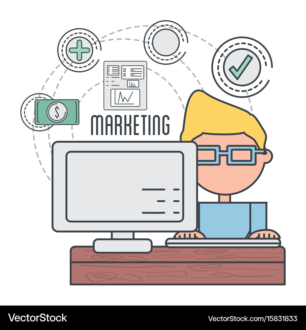 Man with technology computer and company Vector Image