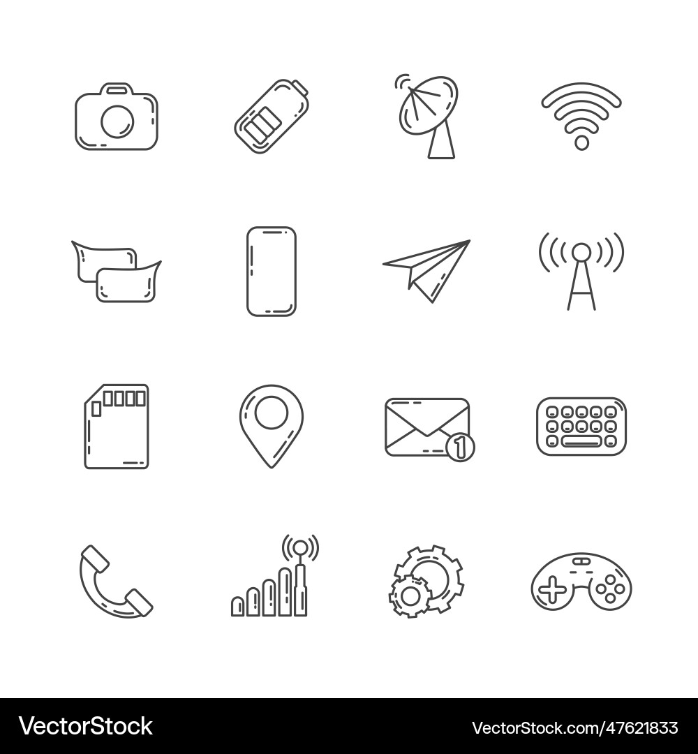 Mobile phone application interface line icon set vector image