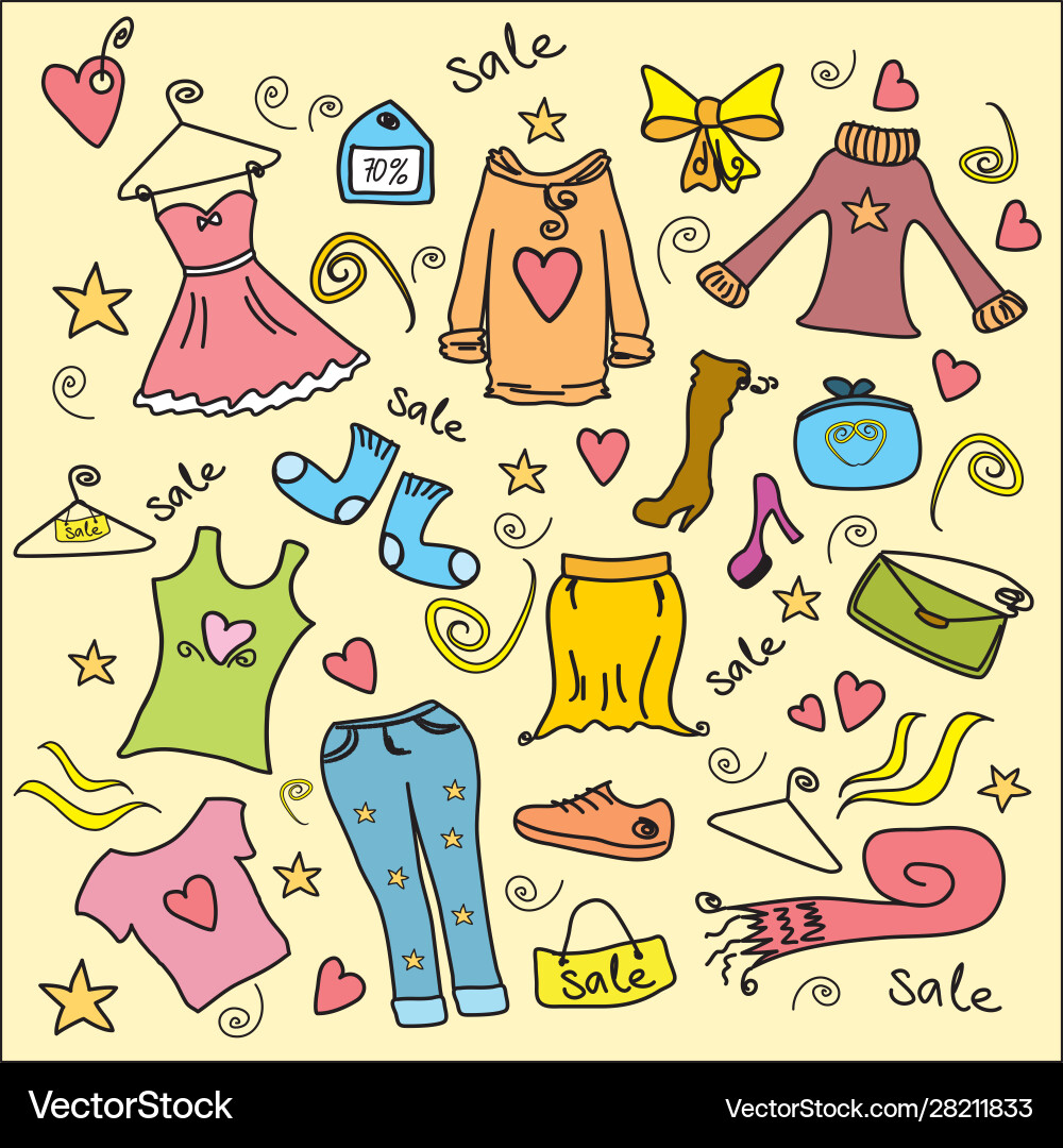 Mode Shopping Set Kleidung und Accessoires Mode Shopping Set Kleidung und Accessoires vektorbild