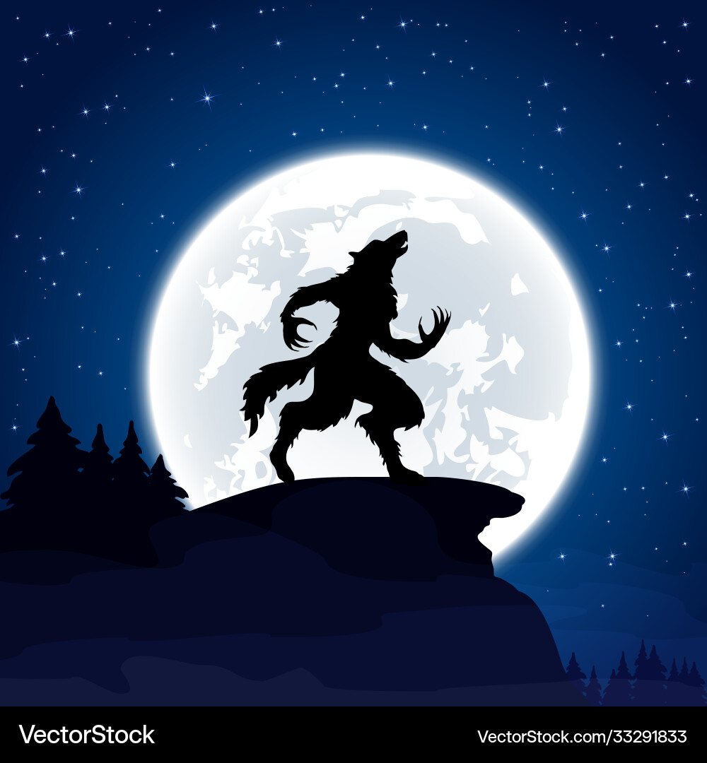 Werewolf Howling at Full Moon – Royalty-Free Vector | VectorStock, image size:1000x1080