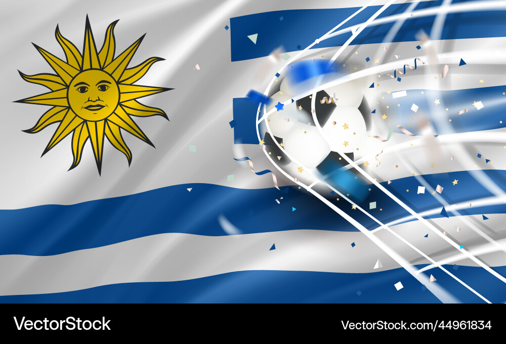 Ball in the soccer net goal concept with flag Vector Image