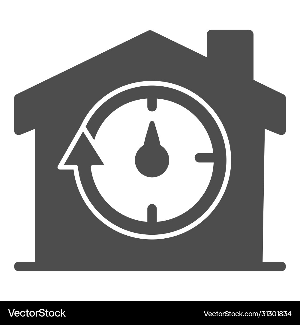 Building and stopwatch with arrow solid icon Building and stopwatch with arrow solid icon vector image