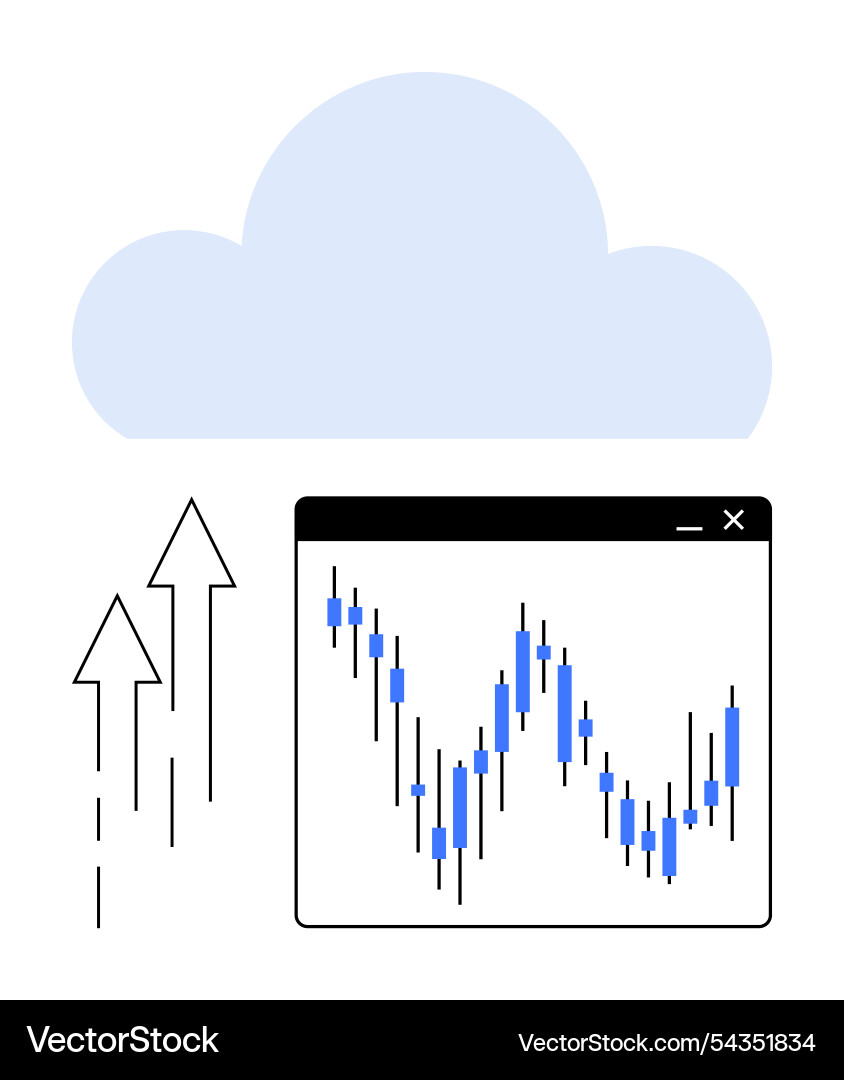 Cloud computing and stock market data with rising Cloud computing and stock market data with rising vector image