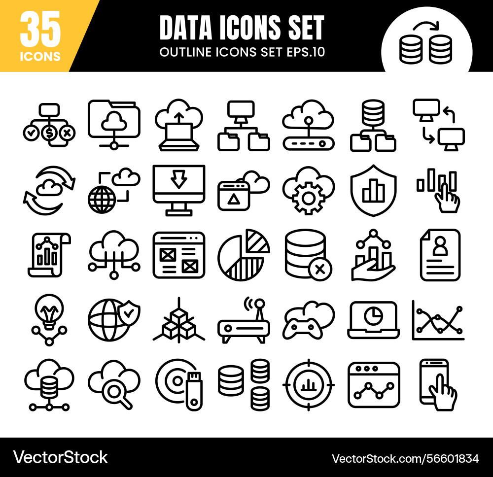 Database outline icons setdata analysis Database outline icons setdata analysis vector image