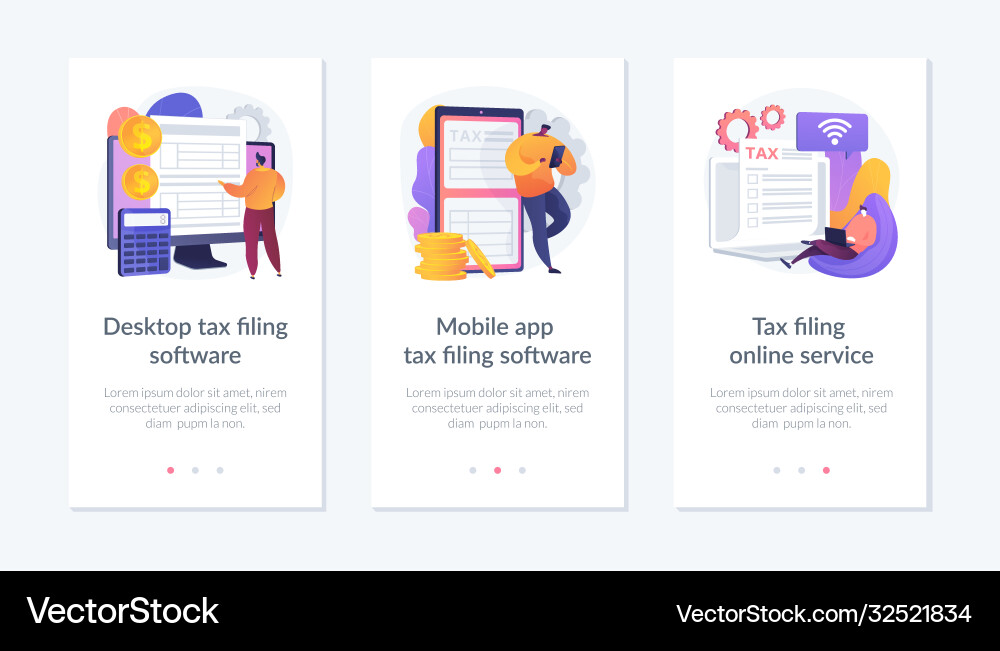 Desktop tax filing software app interface template Desktop tax filing software app interface template vector image
