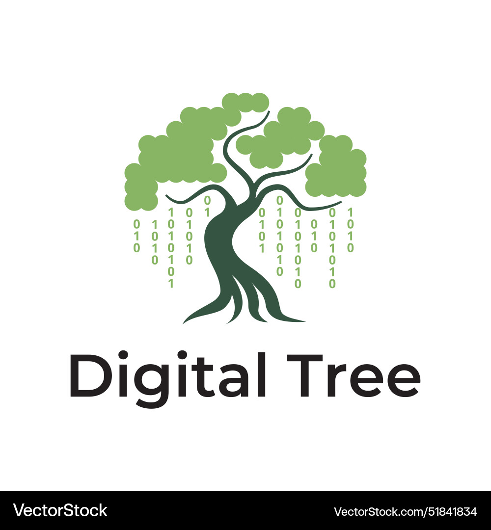 Digital binary code banyan oak tree nature logo vector image