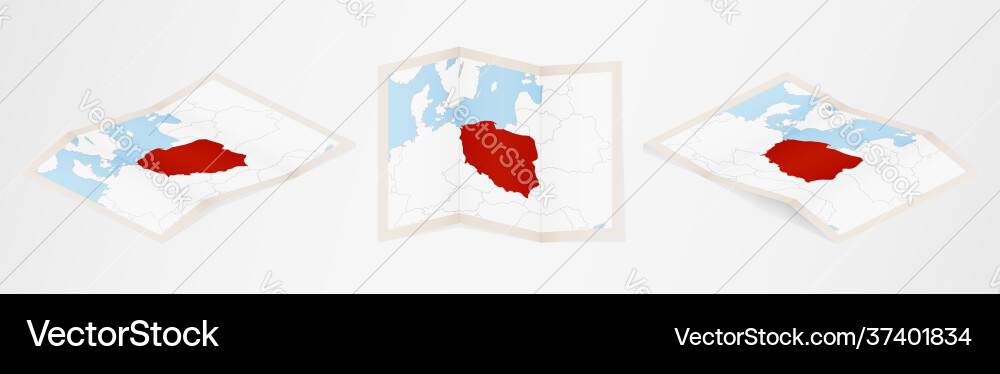 Folded map poland in three different versions vector image