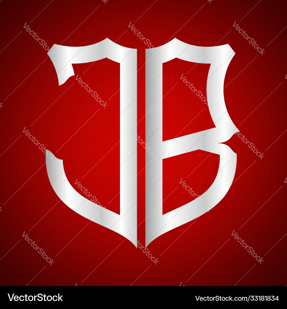 Initials j b shield shape with silver color Initials j b shield shape with silver color vector image