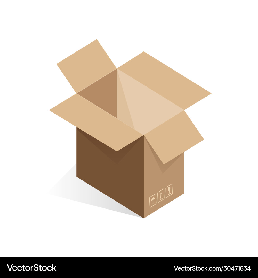 Isometric open empty cardboard box unpacking vector image