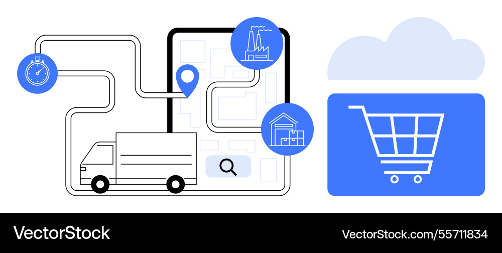 Logistics and e-commerce integration with routing Logistics and e-commerce integration with routing Vector Image