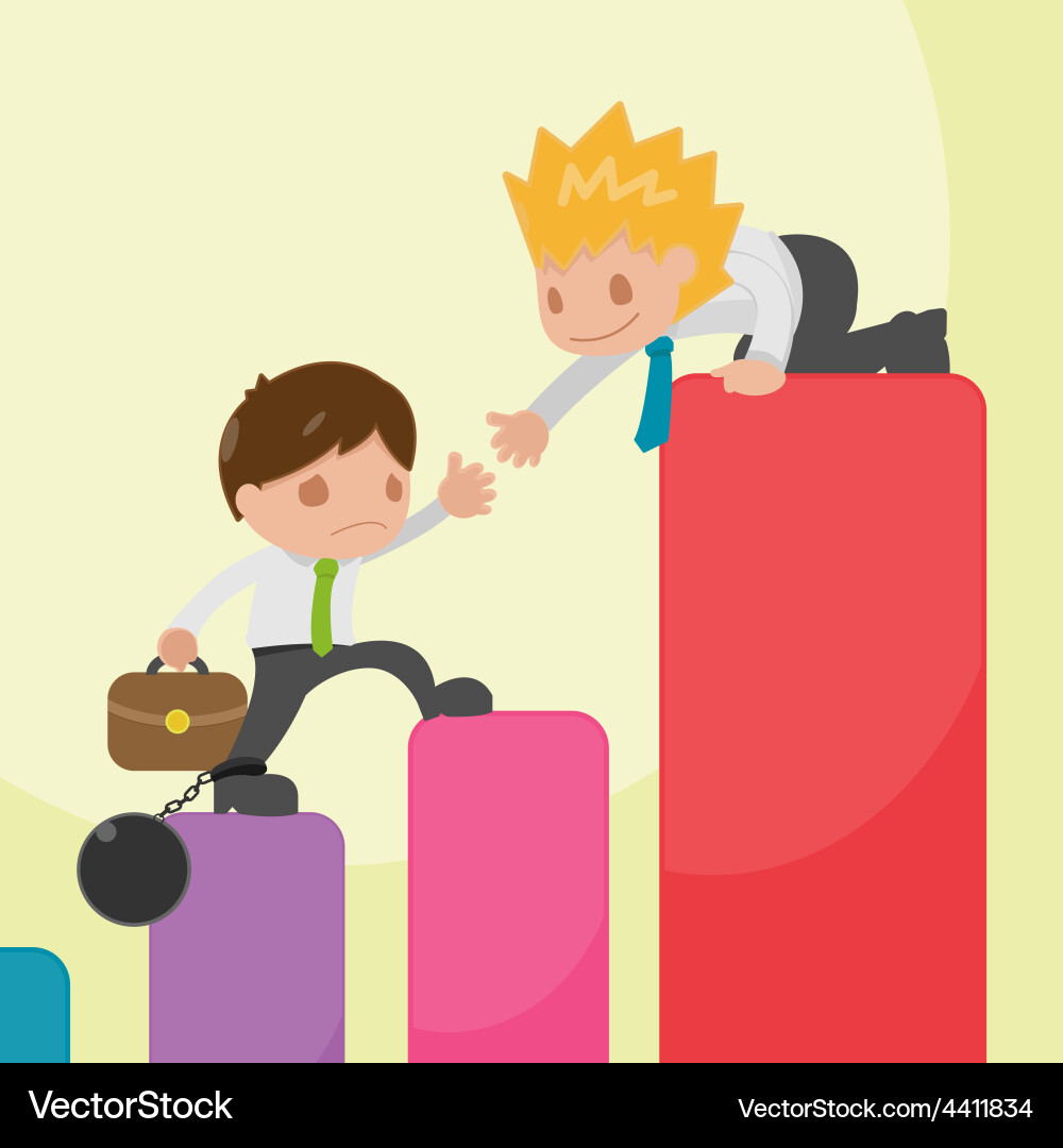 Man helping friend up on graph vector image