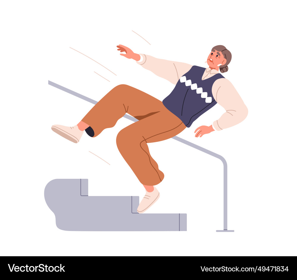 Old woman falls down stairs senior lady stumbling Old woman falls down stairs senior lady stumbling vector image