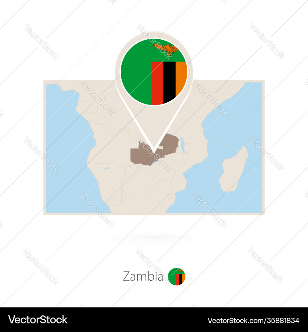 Rectangular map zambia with pin icon vector image