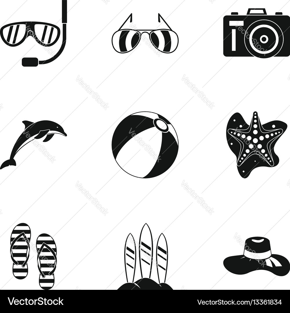 Rest on sea icons set simple style vector image