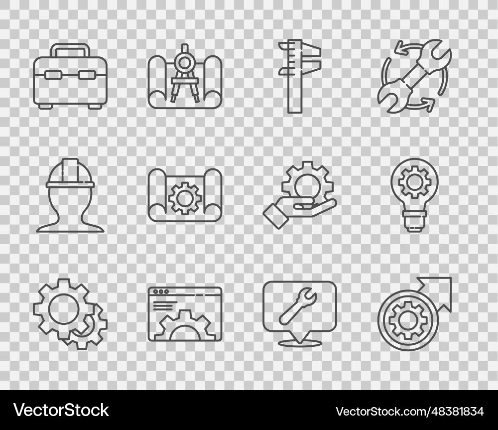 Set line gear and arrows as workflow process Set line gear and arrows as workflow process vector image