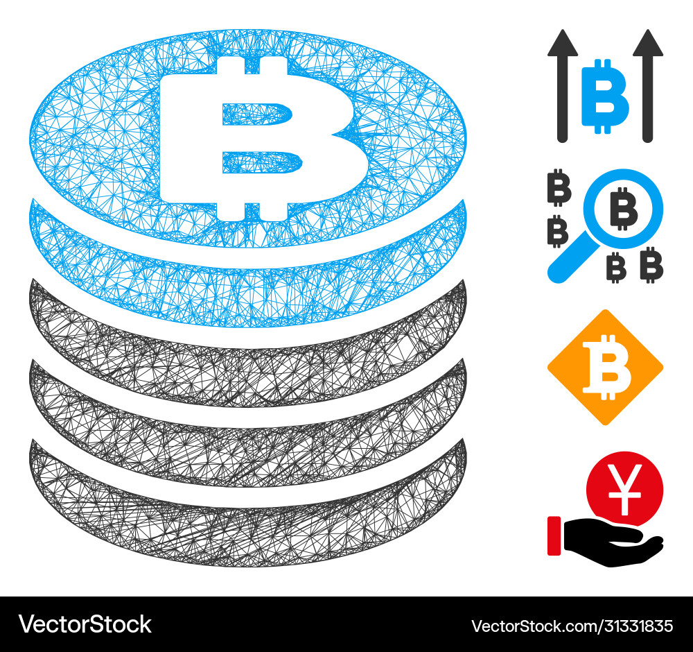 Bitcoin coin stack web mesh Bitcoin coin stack web mesh Vector Image