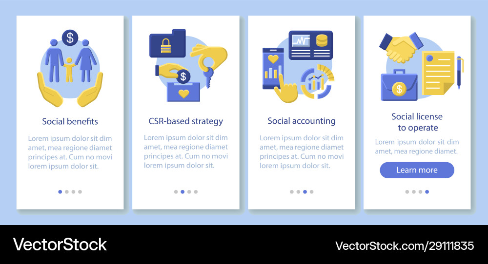 Csr onboarding mobile app page screen template Csr onboarding mobile app page screen template vector image