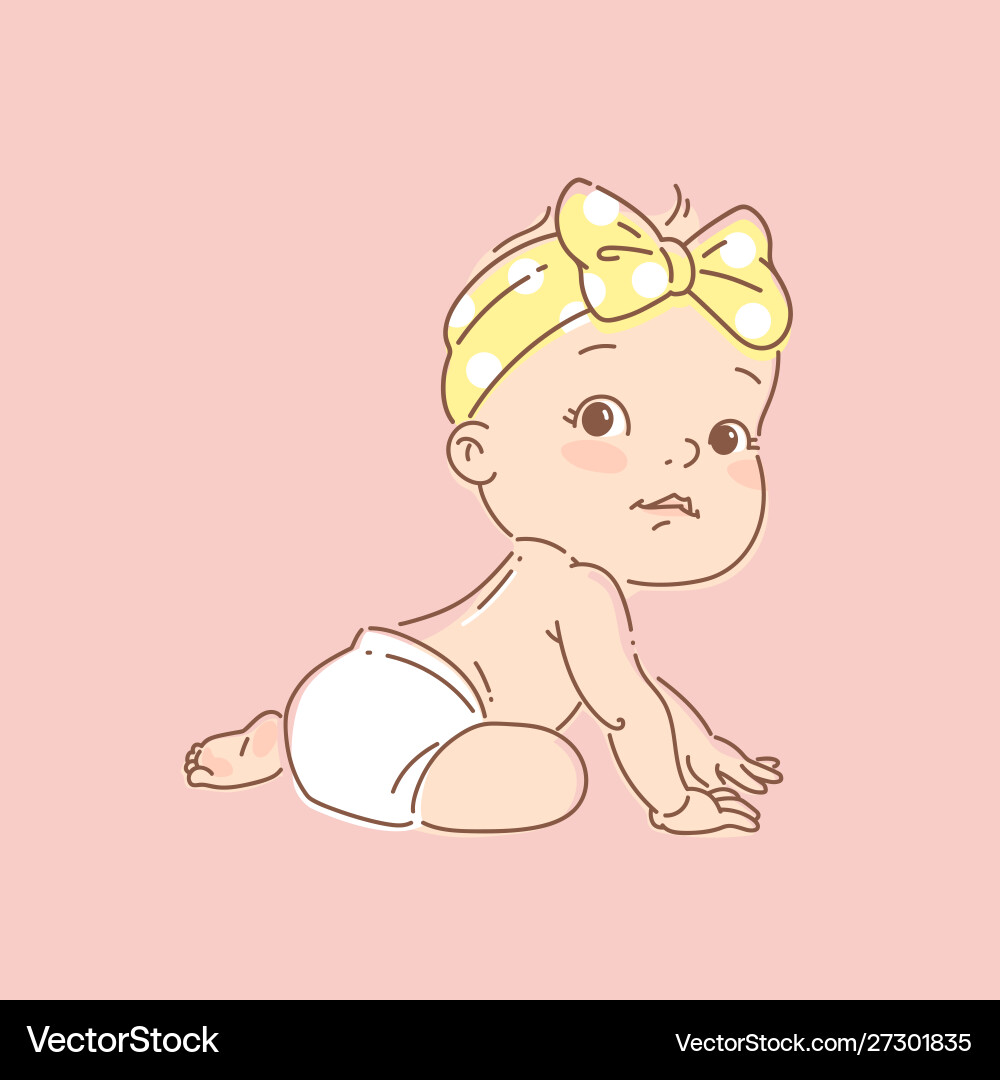 Cute little baby girl in diaper siting vector image